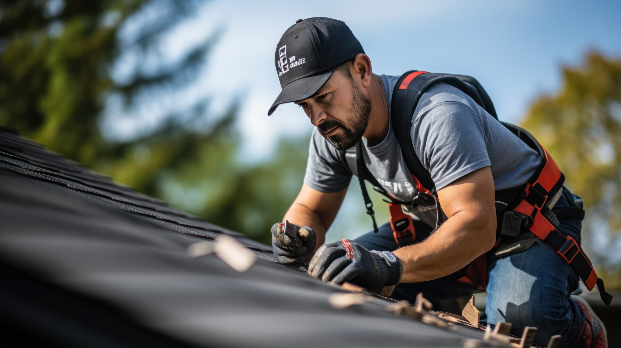 Residential Roof Replacement Company Contractor Inspecting And Installing An Asphalt Shingle Roof On A Home